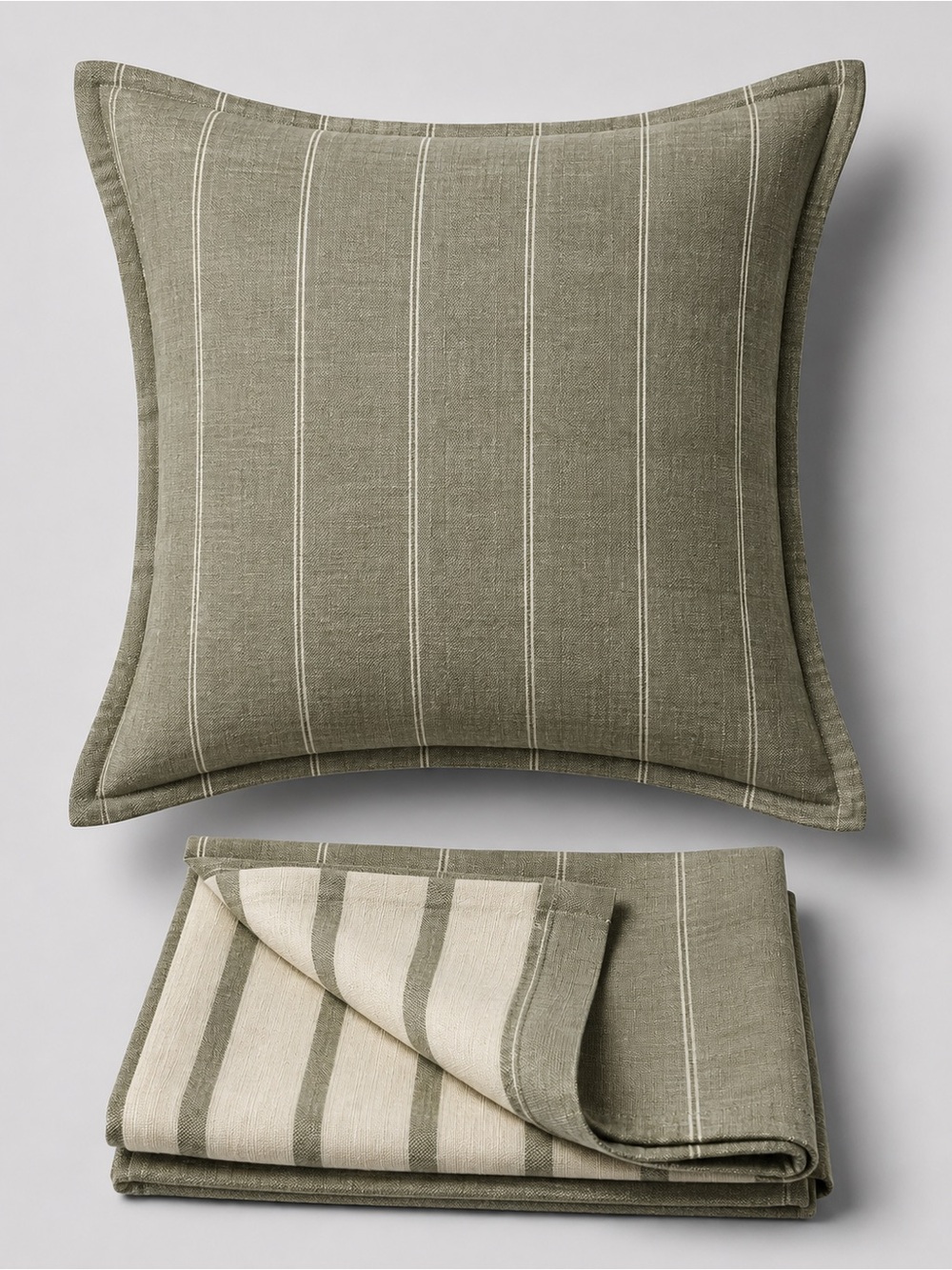 THE COMPANY STORE Tailored Stripes Linen Cotton Reversible Sham Standard Olive